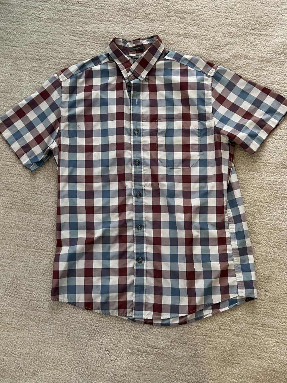 Eddie Bauer Men's Hiking Athletic Button Up Shirt Blue Red Checked Size Medium